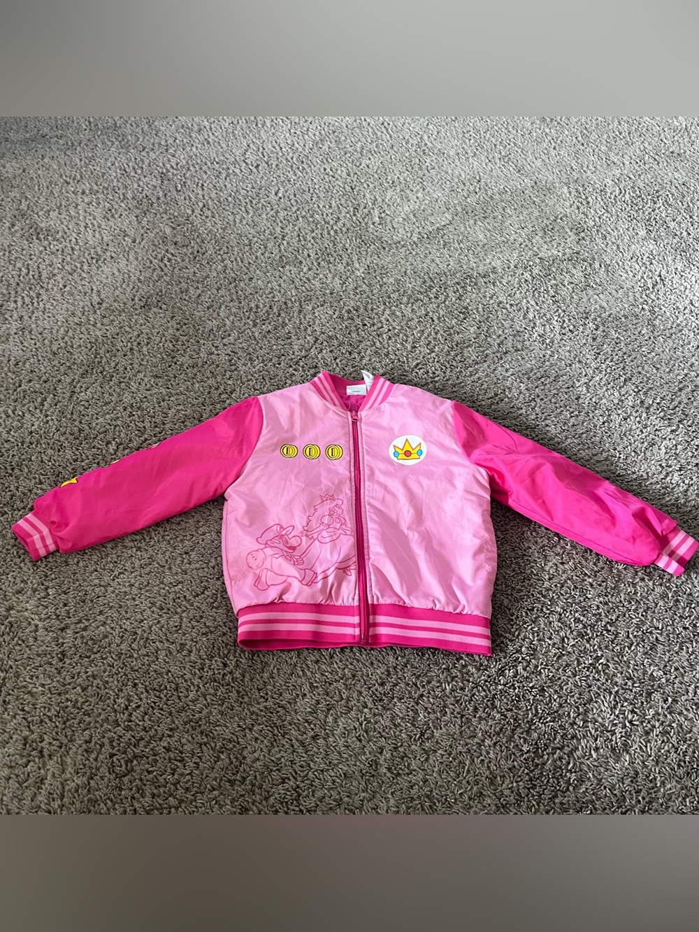 Super Mario Princess Peach Pink Bomber Zip Up Jacket Size 7/8